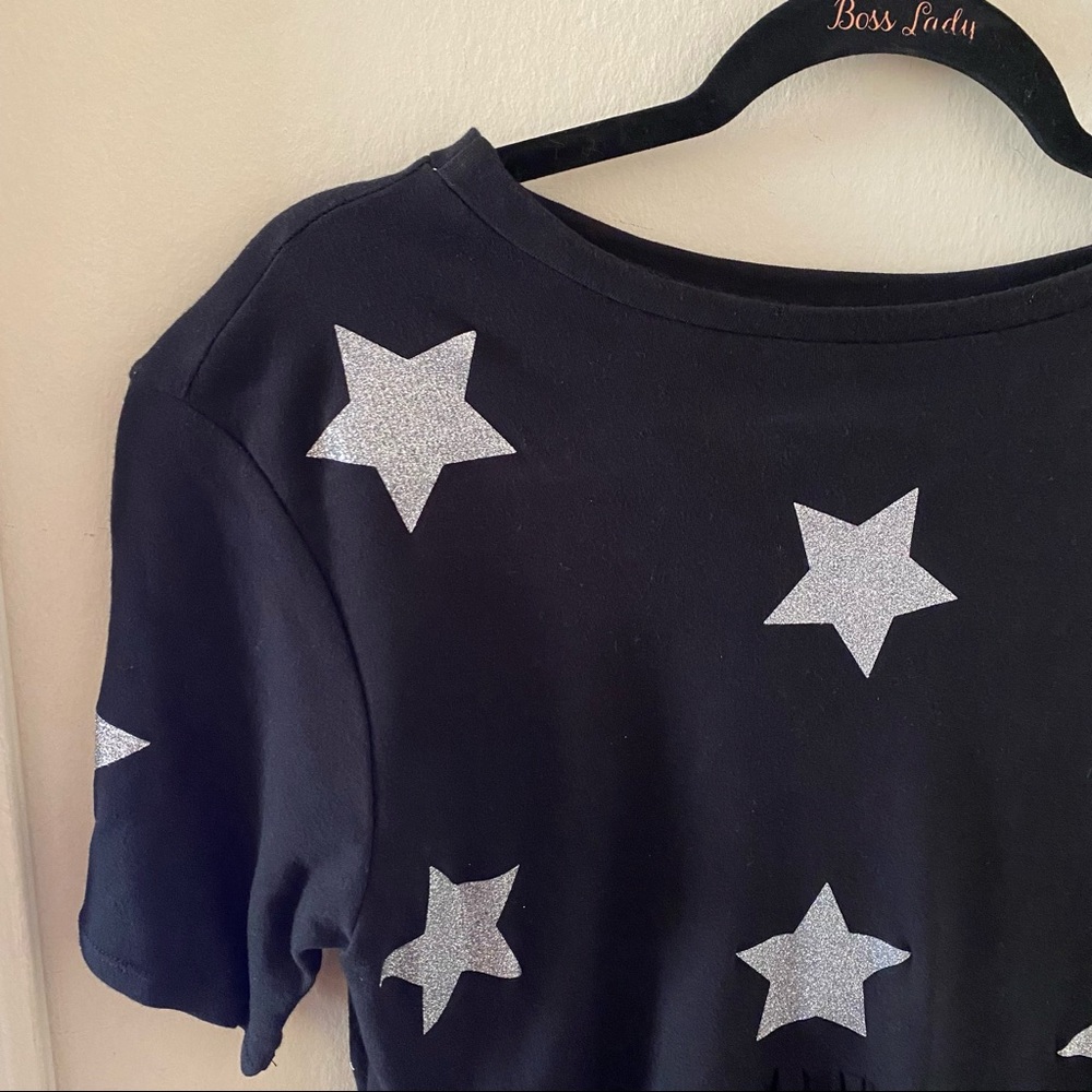 Dolls Kill Tallulah Threads Black Cotton Dress with Silver Glitter Stars - Picture 2 of 6